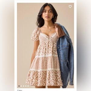 Altar'd State Cream and Brown Floral Mini Dress